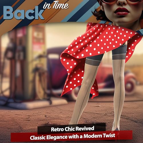 Image of Chic Gray Back Seam Thigh Highs: Vintage-Style Sheer Classic Nylon Stockings with Wide Top Band and Reinforced Toes - (5'3 inch-5'9 inch / under 154 lbs) One Pair (Garter Belt Not Included)