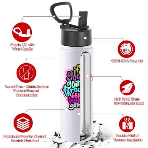 Image of Volhoply Sublimation Insulated Water Bottles Blank Bulk 8 Pack, 22 oz Stainless Steel Sports Bottle with Straw, Double Walled Vacuum Metal Water Flask with Wide Mouth(Sublimation,8 Set)