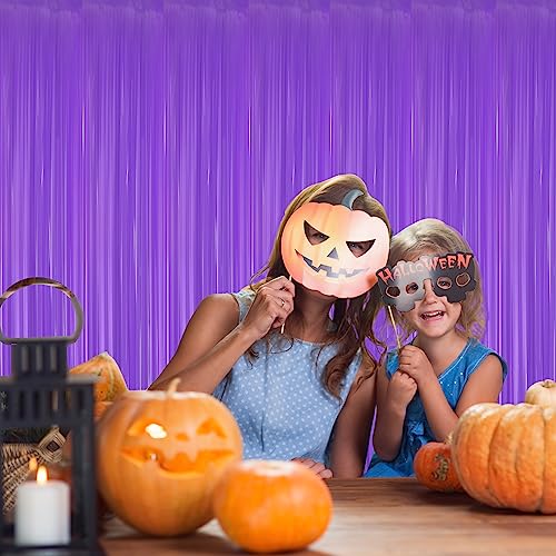 Image of GOER 3.2 ft x 8.2 ft Metallic Tinsel Foil Fringe Curtains Party Photo Backdrop Party Streamers for Birthday,Graduation,New Year Eve Decorations Wedding Decor(4 Packs,Candy Purple)