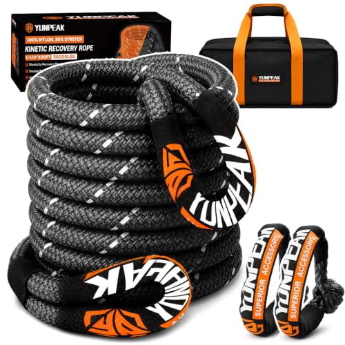 YUNPEAK 1.26' x30ft Kinetic Recovery Rope 56,000lbs, with 2 Soft Shackles