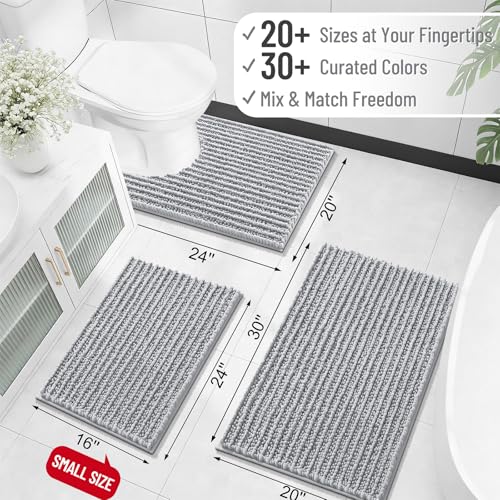 Image of OLANLY Bathroom Rug Mat 44x24, Thick Soft and Absorbent Chenille Bath Mat, Non-Slip Rubber Backing, Machine Washable Quick Dry Bath Rugs for Tub Shower Floor, Home Decor Accessories, Light Grey