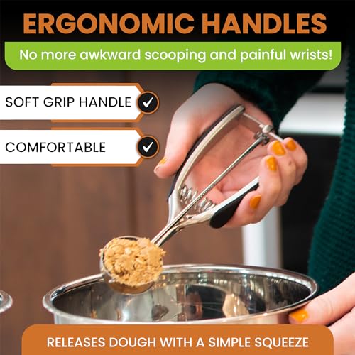 Image of Spring Chef Medium #40 Stainless Steel Cookie Scoop for Baking - Multifunctional Cookie Dough Scoop with Trigger Release, 1.7 Tablespoon Food Scooper for Kitchen - Dishwasher Safe Melon Baller - Black
