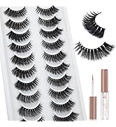 BEEOS Faux Mink Russian Strip Lashes 10 Pairs, Lash Glue Include, 19mm Long D Curl Cat Eye False ...