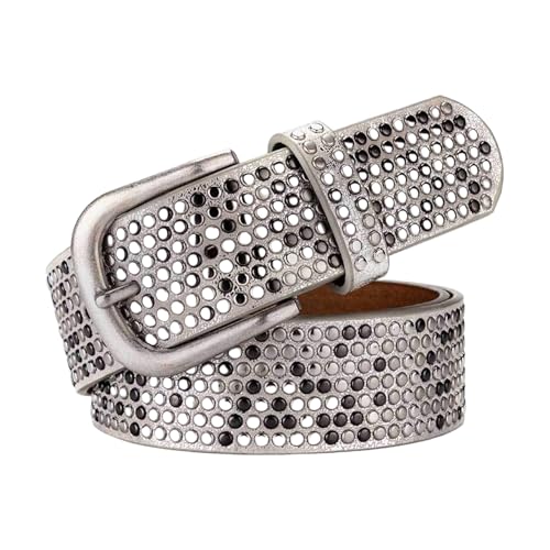 Ceinture à rivets pour femme réglable et ornée de clous métalliques tendance