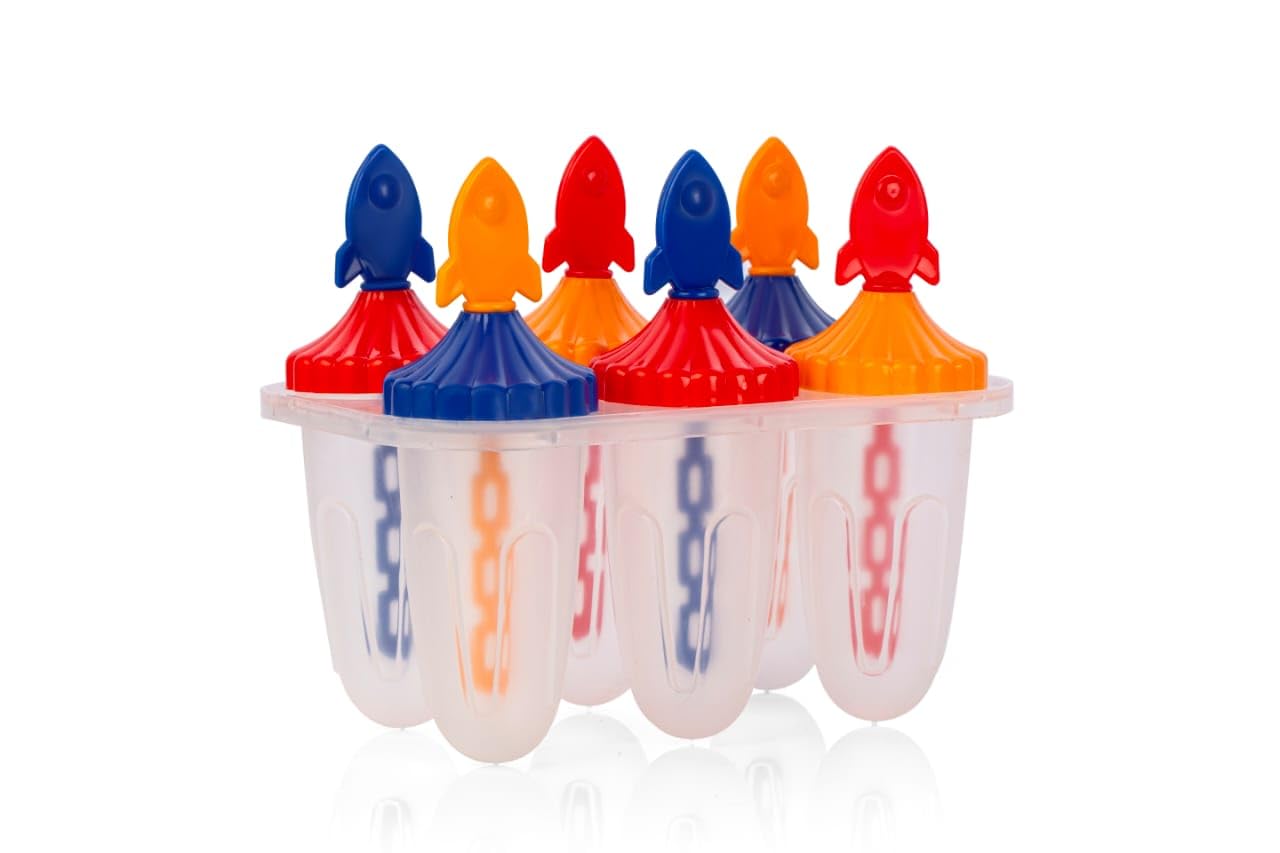 Joystick Set of 6 - Ice Pop Maker, Kulfi Moulds Set, Candy Maker, Popsicle Mold - Perfect for Freezer Ice Cream Treats, Fun and Colorful Rocket Design for Kids and Adults