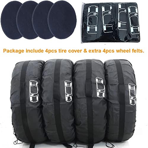 Image of Tire Cover 4pcs Skyour Adjustable Waterproof Seasonal Spare Car Wheel Tire Storage Bag Tote Protective Cover Dustproof Tire Tote Wheel Protector Covers with 4pcs Wheel Felts (Black-A, L)