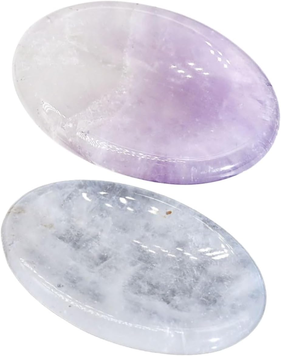 Gatuida 2Pcs Natural Crystal Thumb Worry Stones Oval Finger Massage Scraping Plate for Stress Relief and Anxiety Portable Relaxation Tool for Home Use