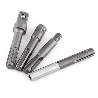 4Pcs Drill Socket Adapter Set SDS Plus Socket Adaptor 1/4 Hex Socket Adaptor 1/4 3/8 1/2 Square Socket Extension Drill Bit Adapter