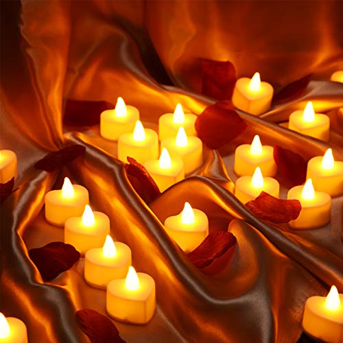 Image of Honoson 1000 Pieces Artificial Yellow Rose Petals with 24 Pcs Flameless Heart Shaped LED Tealights Candles Special Romantic Night Decorations for Proposal Wedding Anniversary Table Decor