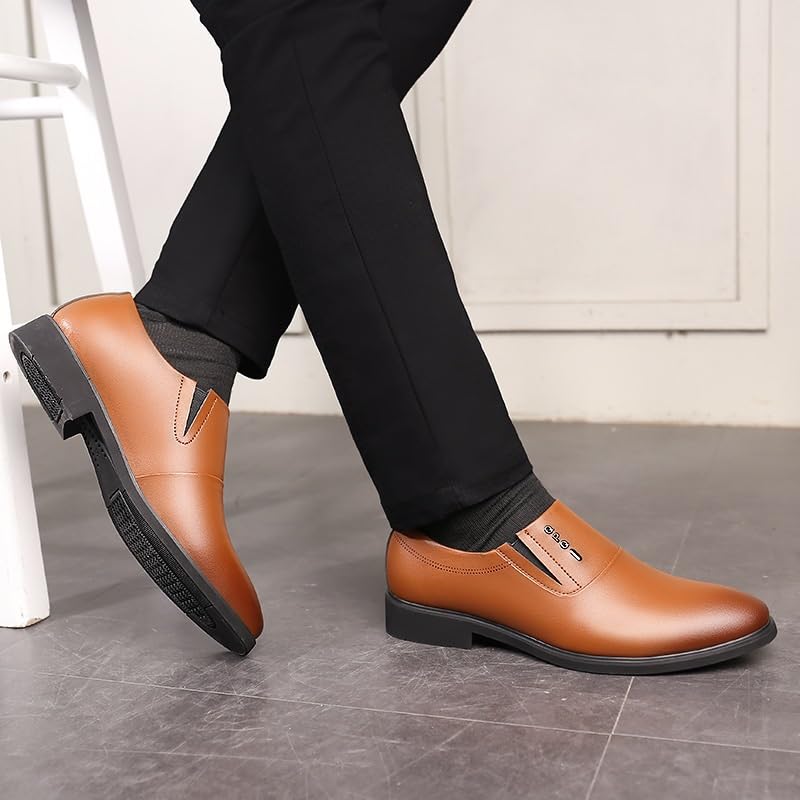 Men's Slip On Formal Tuxedo Dress Leather Shoes Business Casual Driving Boat Shoes Men Soft Leather Dress Tuxedo Shoes Pointed Toe Casual Business Suit Tuxedo Shoes(Brown,7.5)3