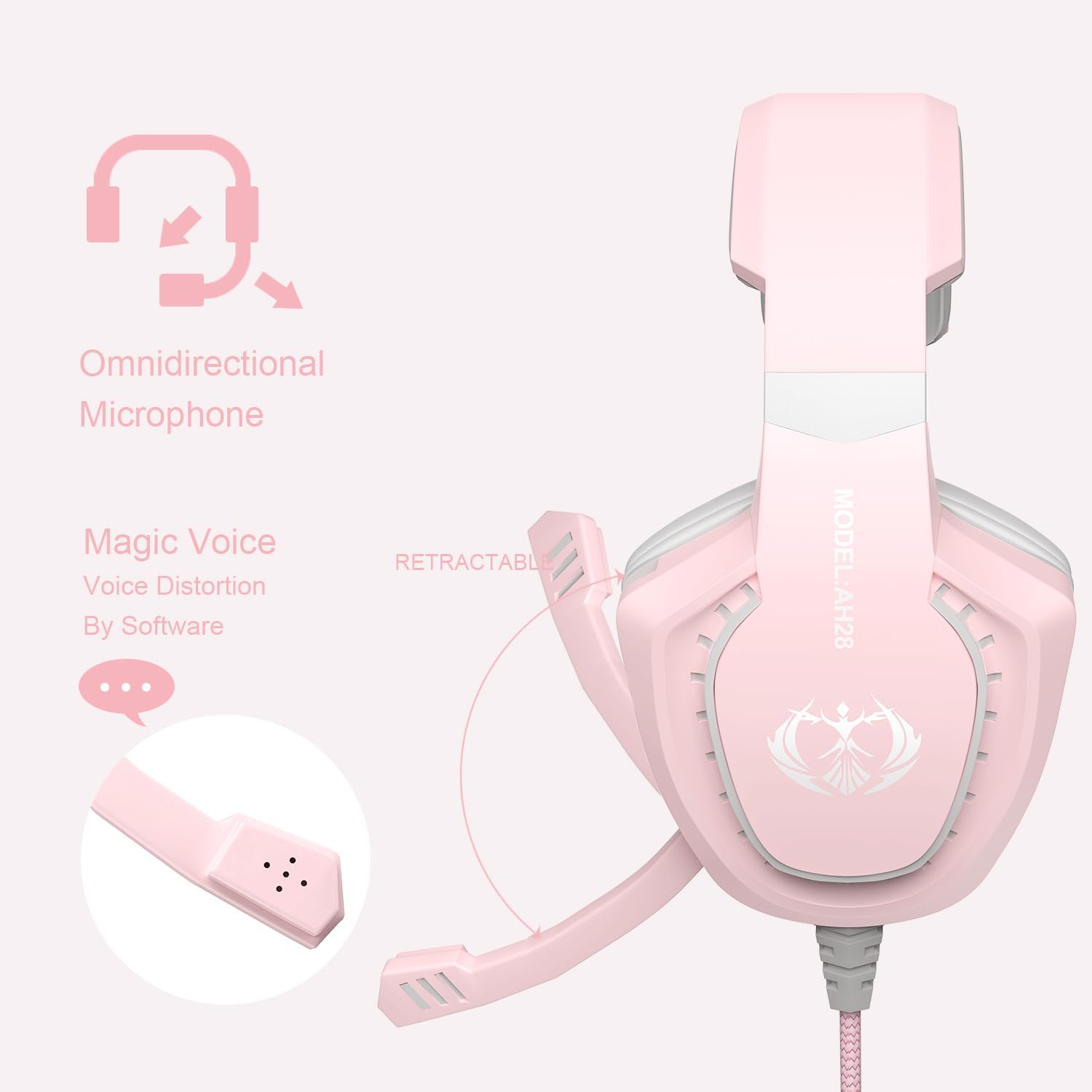 Anivia Girls Headphones for School, Cute Pink Gaming Headset Headphone Wired with Mic for Women, Compatible with PC Computer PS5 Xbox PS4