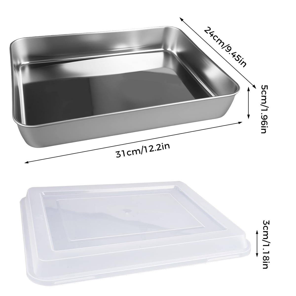 Herogo Moule à gâteau, rectangulaire, avec couvercle, en acier inoxydable, 31 x 24 x 5 cm, pour la cuisson et la cuisson, finition miroir, passe au lave-vaisselle