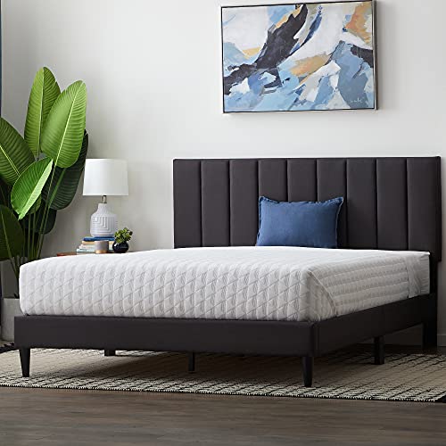 Lucid Twin Xl Bed Frame With Headboard – Vertical Channeled Upholstered Platform Frame – Twin Xl Size Bed Frame With Headboard – No Box Spring Needed - Charcoa #TOP2
