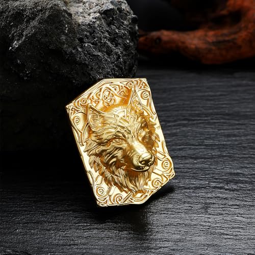 Image of Wolf Viking Brooch Elegant Gold-Plated Wolf Head Brooch - Exquisite Animal Jewelry Accessory