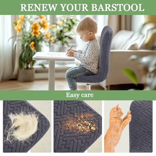 Image of FUANGUI Bar Stool Covers with Backs, 4 Pack Stretch Bar Stool Chair Covers, Knitted Jacquard Bar Stool Covers,Washable Bar Chair Covers Swivel Barstool Slipcovers (Knitted Dark Drey 01)