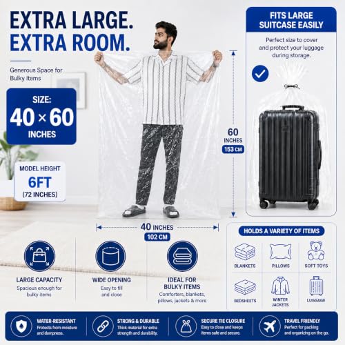 Image of Storite 10PCs Large Tranparent LDPE Plastic Trolley Cover 40 x 60 in