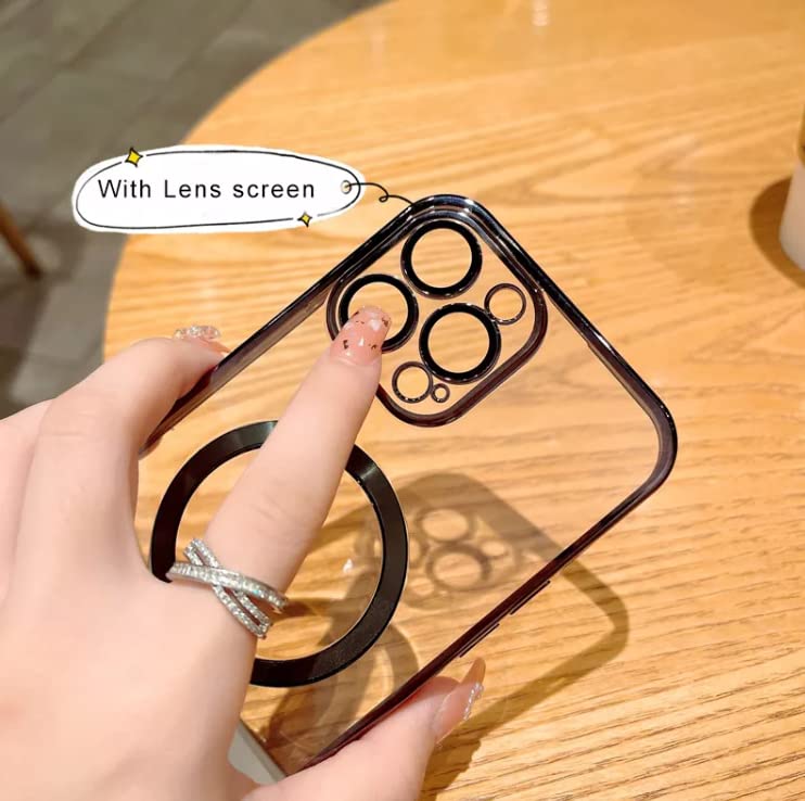 Image of MIDOS Silicone Back Cover Ring Logo Cut For Magsafe Compatible For Iphone 13 Lens Protection Chrome Back Cover For-Iphone 13 (Rose Gold)