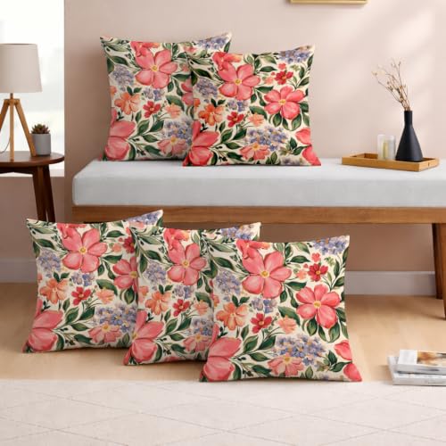 Image of STITCHNEST 'Little Meadow Series' Cushion Cover | Set of 5 | Floral Cushion Cover 16 inch x 16 inch