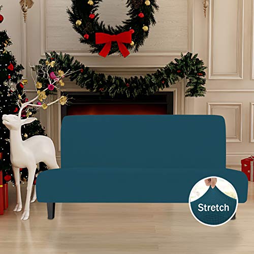Image of Easy-Going Stretch Large Futon Slipcover Armless Futon Cover Peacock Blue