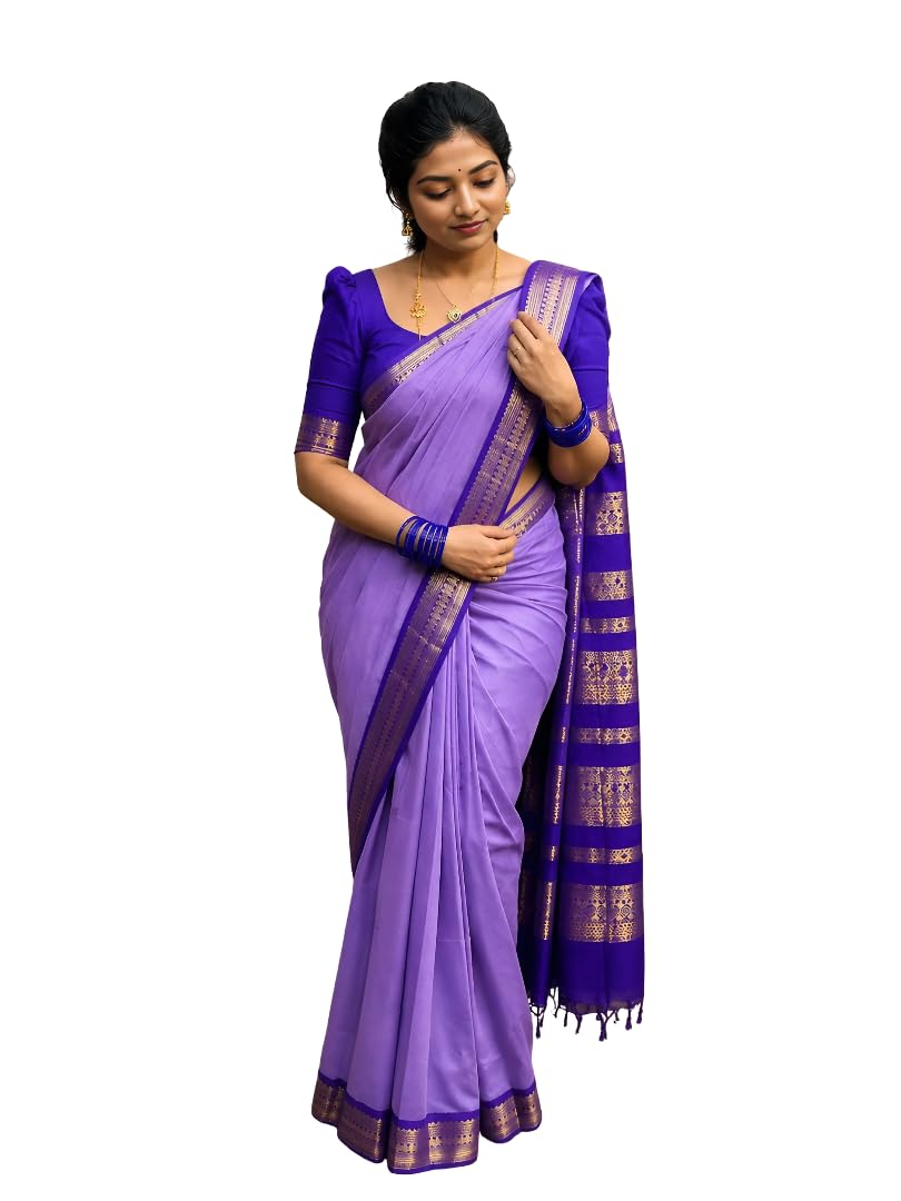 UNIQUE QUEENS Women's Kanjivaram Cotton Silk Saree South Indian Paithani Sari | gadwal cotton sarees with Zari Border and Blouse Piece - Suitable For All Indian Occasions and Festivals-picture-17