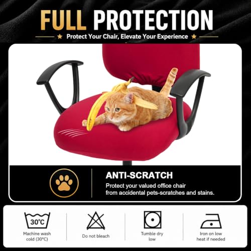 Image of Stretchable Desk Office Chair Seat Covers - Universal Stretch Computer Chair Slipcover - 180GSM Washable Rotating Backrest Coverings & Cushion Protectors for Dogs, Cats, Pets