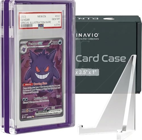 Image of PSA Graded Card Display Acrylic Case for Standard PSA and CGC Slabs - Slab Case - PSA Card Case - Graded Card Display Case - Updated Dimensions - Stand Included (Purple)