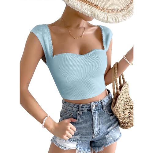 Buy Solid Sweetheart Neck Lace Trim Short Sleeves Western Stylish