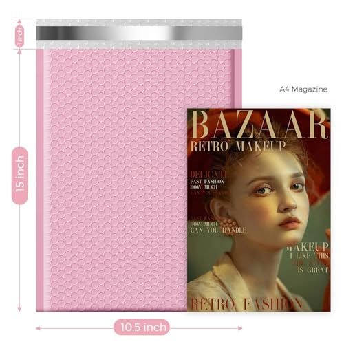 Image of Fuxury Bubble Mailers 10.5x16#5 Light Pink,Self Seal Strong Adhesive Poly Padded Envelopes,Waterproof Bubble Mailing Envelopes,Cushioning Packaging Bags for Books,Clothes, Makeup Supplies 250 Pack