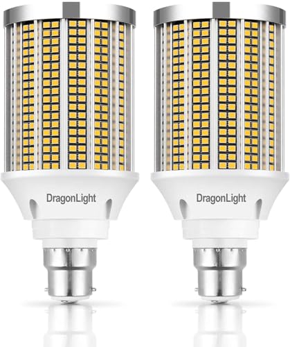DragonLight Newest 50W Super Bright LED Corn Light Bulbs(400 Watt Equivalent) - B22 Bayonet Cap LED Bulbs - 3000K Warm White 6000 Lumens for Large Area Lighting [Twin Value Pack]
