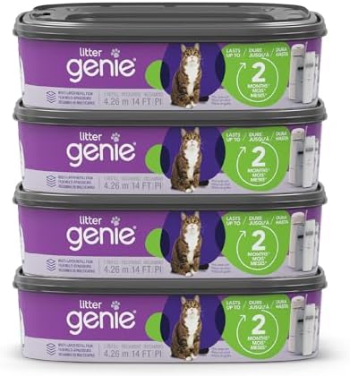 Litter Genie Refill Bags | Standard 4-Pack, 56 total ft | Up to 8 Months of Supply | Ultimate Odor Control Cat Litter Bags