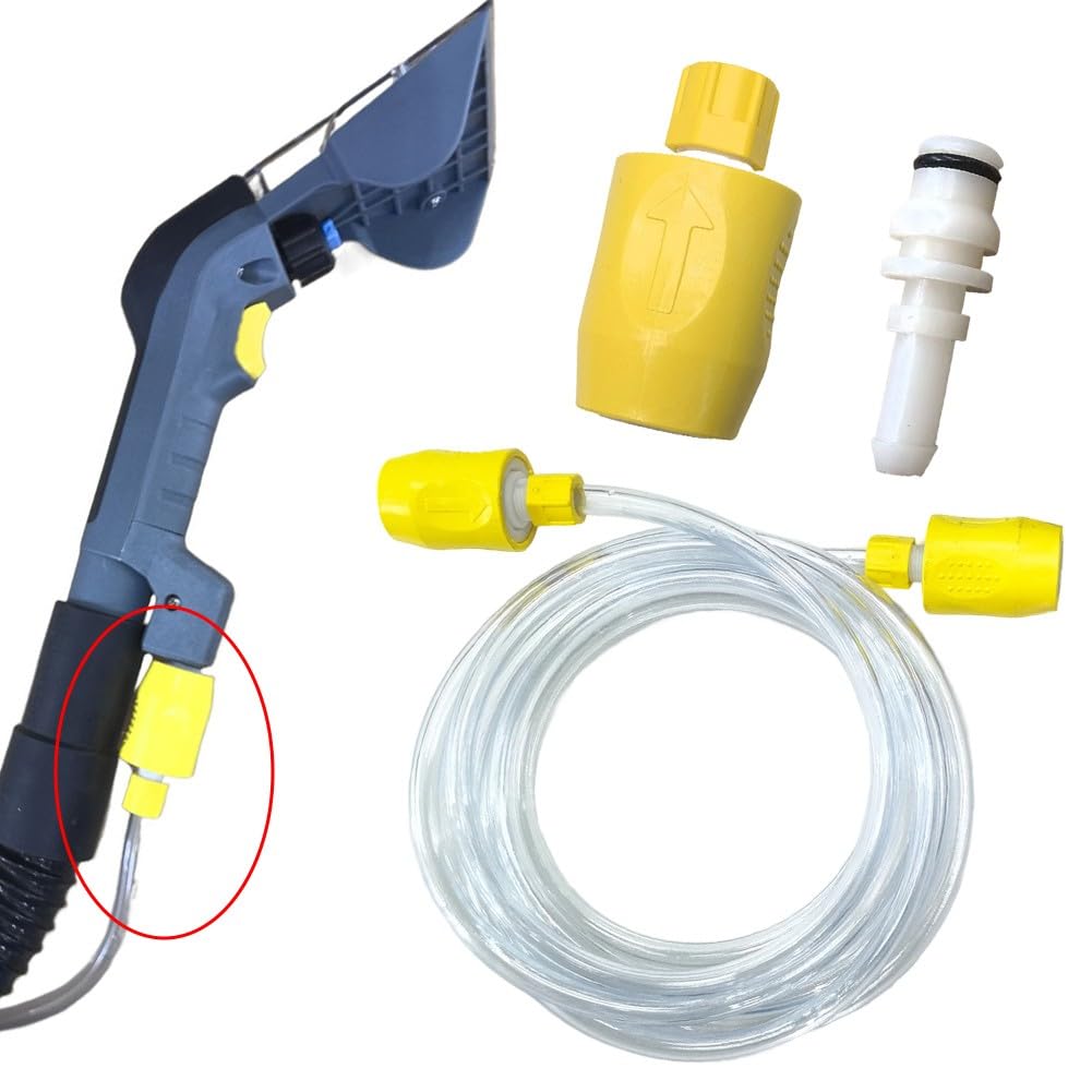 EasyByMall Kit de conector de manguera de repuesto con tubo de agua de 2,5 m para limpiadores de vapor Kärcher Puzzi 8/1 y 10/1, incluye adaptador amarillo y piezas de boquilla