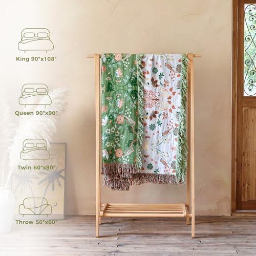 Image of LUTBM Boho Throw Blanket for Bed 60 inchx80 inch, 100% Cotton Green Couch Blankets