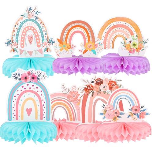 LIFKOME Lot de 7 Boules Alvéolées en Papier Arc-en-Ciel, Décoration de Table pour Fête d'anniversaire, Centres de Table Colorés, Accessoires Décoratifs Nid d'abeille pour Événements