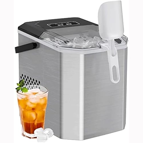 Ice Maker Countertop Stainless Steel Portable Machine Self-Cleaning Makers w/Basket