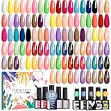 Phoenixy 30 Pcs Gel Nail Polish Set, 25 Colors U V Gel Nail Polish Nude White Black Red Blue Pink All Season Color 5 Pcs Base Top Coat Glossy Matte Silver and Gold Glitter Starter Gift Sets for Women