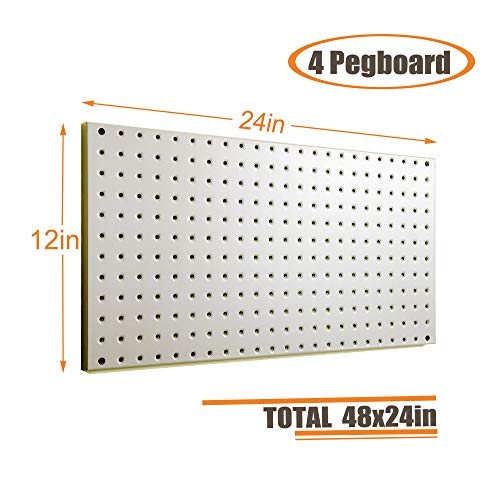 Wallmaster Pegboard Organizer Garage Storage - 48Pcs Pegboard Hooks Set, Pegboard Tool Organizer With 48X24 Inch Steel Peg Board & 4 Storage Bins (Beige) #TOP2