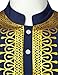 LucMatton Men's African Attire Dashiki Metallic Foil Print Long-Sleeve Shirts Mandarin Collar Shirt Indigo Blue X-Large