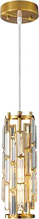 LMQNINE Modern Pendant Light with Crystal Accents, Adjustable Gold Fixture for Kitchen, Dining, Bedroom
