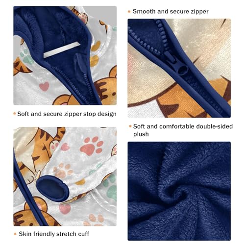 Cute Tiger Pattern Prints Design Toddler Fleece Jacket Girl Boys Hooded Fleece Jacket Coat Warm Outwear Zip-up 3-10T3