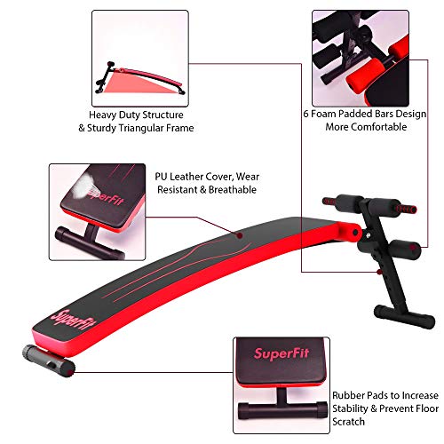 Goplus Adjustable Sit Up Bench, Abdominal Training Workout Slant Bench, Decline Curved Ab Bench For Home Gym Ab Exercises (Red) #TOP2