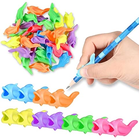 Nezyo 60 Pieces Silicone Ideal Pencil Holders Assorted Writing Aid Grips Children Training for Kids Handwriting Toddlers Posture Correction Tools Writing Tools Cover