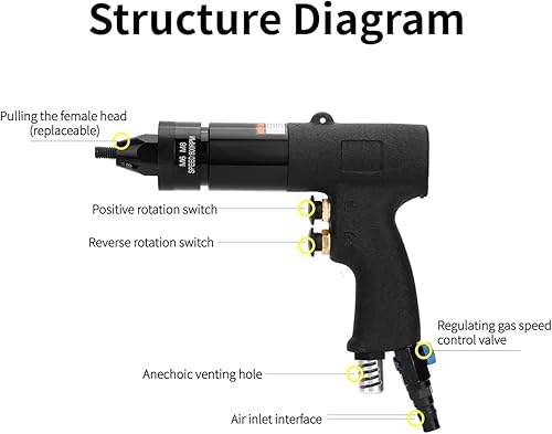 Miniatura 4 de Pistola neumática de tuerca remachadora, 14, 516 pulgadas, resistente y ajustable, con mandriles, kit de pistola de remachado, juego de remachadora,