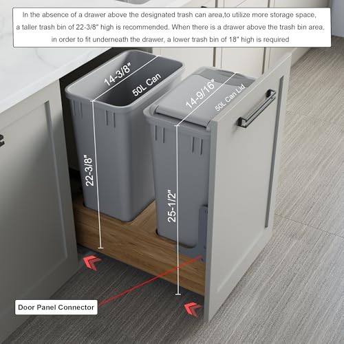 Image of Dowell Double 50Qt Undermount Trash Pull-Out Waste Container with Full Extension Soft-Close Slides, Bottom Mounted, Face Frame /Frameless Min. Cabinet Opening: 15-1 /2 Inch Wide-4008 0218 50
