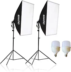 Kit de Luz Contínua Genérico 2 Softbox 50 x 70cm, 2 Tripés 2 metros, 2 Lâmpadas LED Super Bulb 40W cada, Alumínio e Plástico, 6500K, 240V