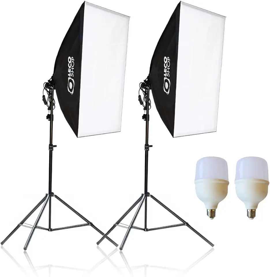 Kit de Luz Contínua Genérico 2 Softbox 50 x 70cm, 2 Tripés 2 metros, 2 Lâmpadas LED Super Bulb 40W cada, Alumínio e Plástico, 6500K, 240V