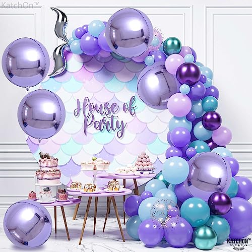 Image of KatchOn, Purple Balloons - 22 Inch, Pack of 6 | Round 4D Metallic Lavender Balloons for Purple Party Decorations, Lavender Birthday Decorations | Lilac Balloons for Mermaid Birthday Decor