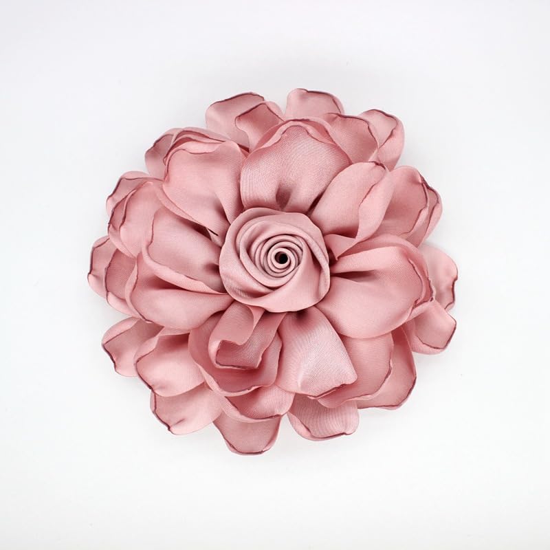 Image of Extra Large Satin Fabric Flower Brooch for Women Elegant Rose Camellia Floral Brooch Pin Handmade Big Satin Fabric Flower Statement Brooch Pin Vintage Clothing Hat Bag Accessories Christmas Wedding Bridal Birthday Jewelry