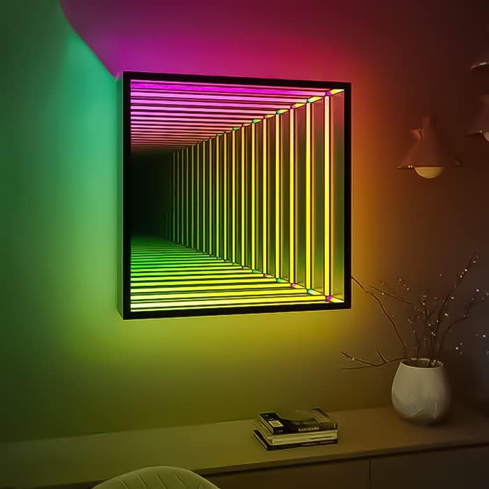 Espejo cuadrado infinito, lámpara de pared LED, decoración de pared geométrica RGB que cambia de color, iluminación mágica infinita, portal