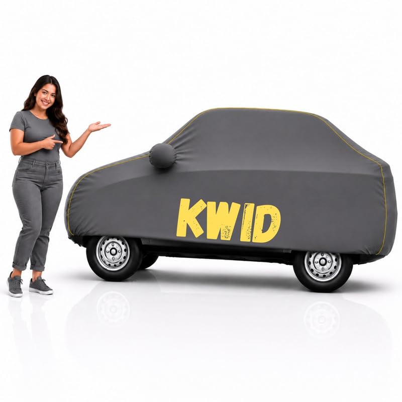 Image of Long-Life 100% Waterproof Kwid Car Body Cover for Dust & Rain, Compatible with All Models of Kwid Car Cover, Comes with Bird Droppings, Scratch, UV and Paint Protection - Grey
