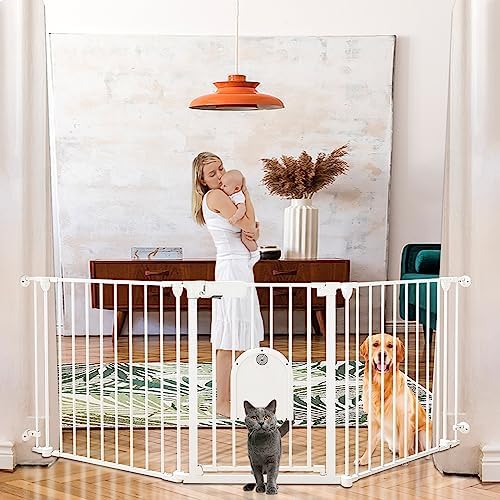 Tukwslo 70.8 Inch Extra Wide Baby Gate, Dog Gated for The House Extra Wide, Auto-Close 3 Panel Includes Hardware Mounted White(30" Tall)